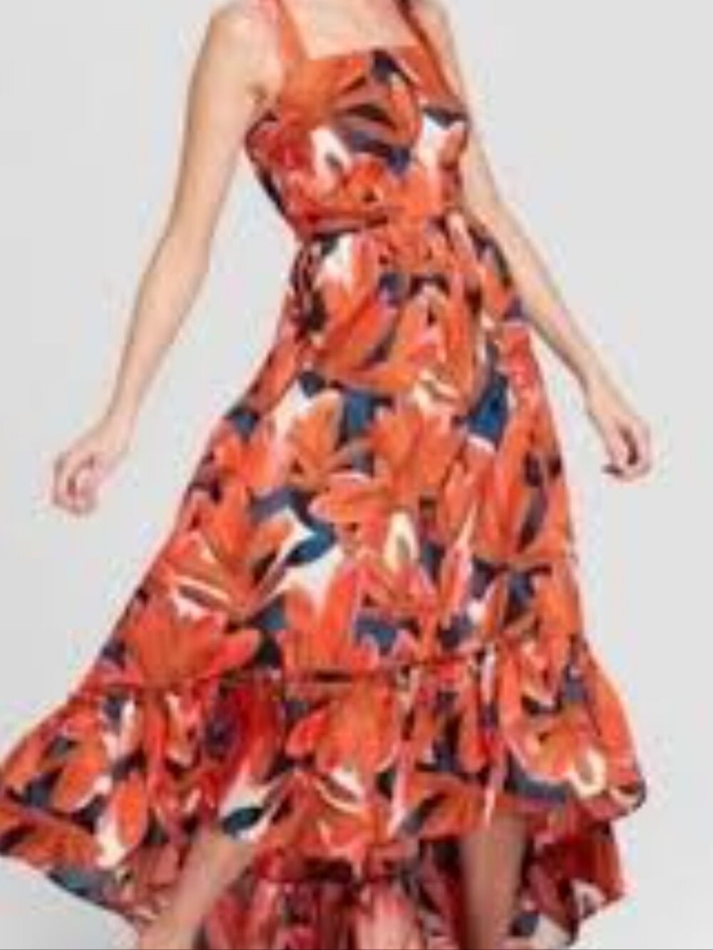 Who What Wear Red-Orange and Navy Floral Maxi Dress Size XL